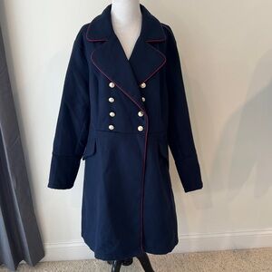 SHEIN Navy and Red Trimmed Pea Coat Womens Plus Size 4X